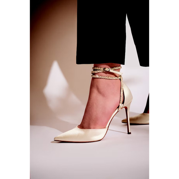 Galina Signature Pearl and Crystal Ankle-Wrap Satin Pumps - Picture 1 of 5